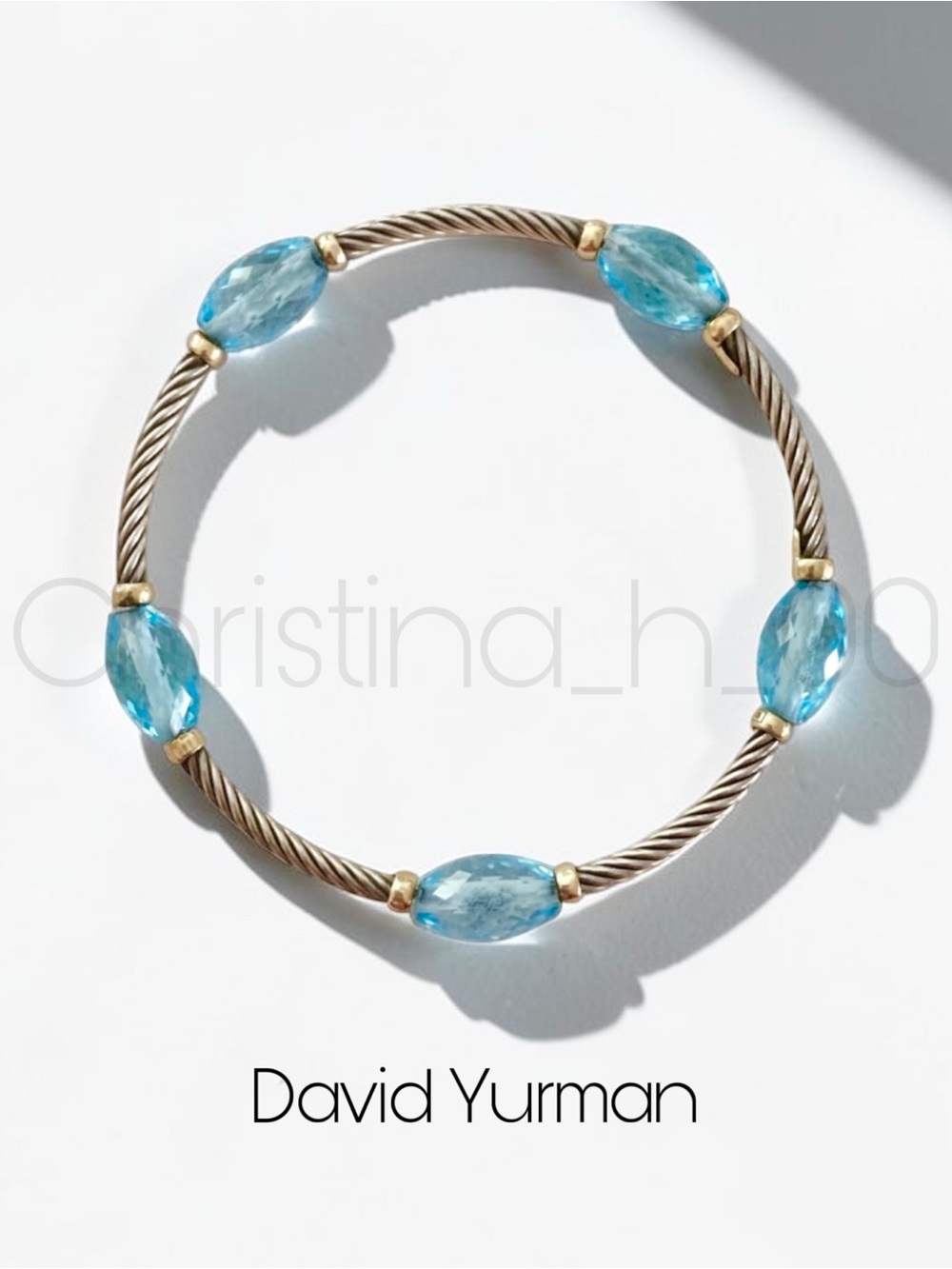 RARE David Yurman bijoux 18k blue topaz station bangle
